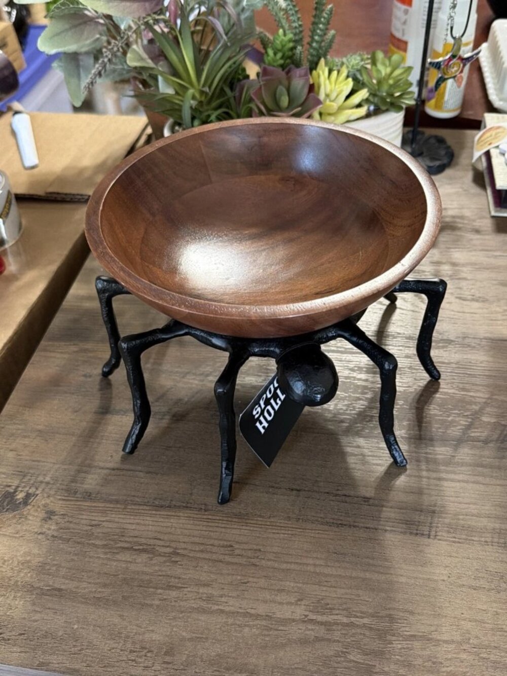 Spooky Hollow Black Spider Bowl - Cast Iron & Wood - NWT